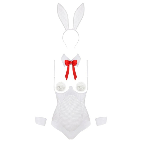 토끼 귀 머리띠와 리본 디테일이 특징인 플레이풀 버니 코스튬 란제리를 착용한 여성 모델. 블랙과 핑크 컬러 조합에 하트 컷아웃 디자인, 토끼 꼬리 디테일로 장난기 넘치는 귀여움과 섹시함을 동시에 전달. 연인 간 역할극에 어울리며, 커플 잠자리 권태기를 극복하는 데 도움이 되는 추천 커플템.