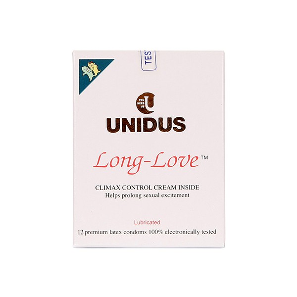 유니더스 롱러브 콘돔 12P 제품 이미지 – 조루 방지와 사정 지연을 돕는 국소 마취 성분 콘돔